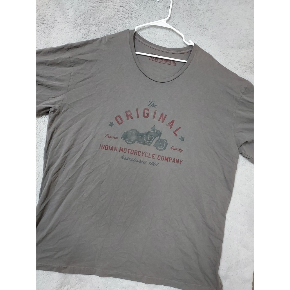 Indian Motorcycle Shirt Mens 3XL The Original Graphic Tee Gray Round Neck Biker